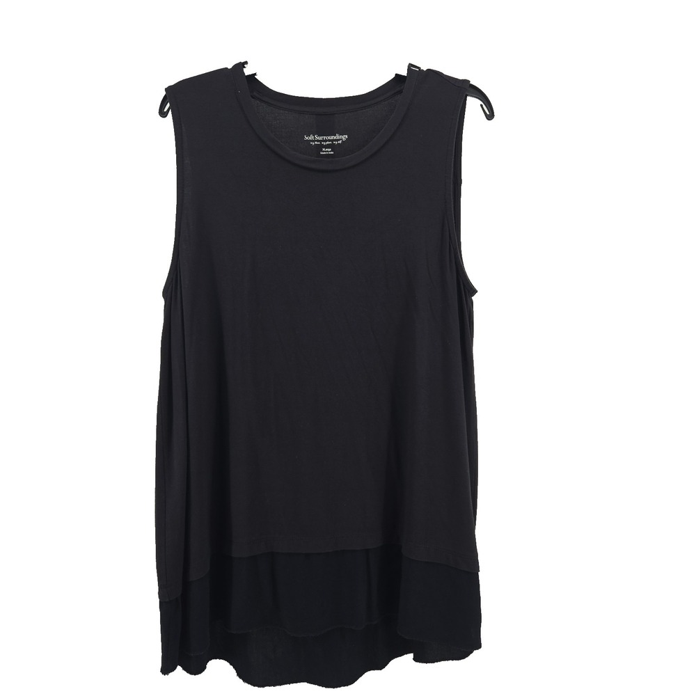 Soft Surroundings Women's XL Jersey Sleeveless Contrast Hem Tank Top Charcoal